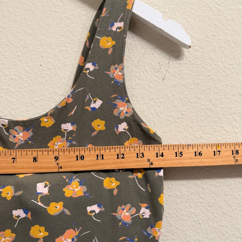Pact Organic Cotton Fit and Flare Dress Olive Green Floral Tie Back Small - Picture 9 of 11